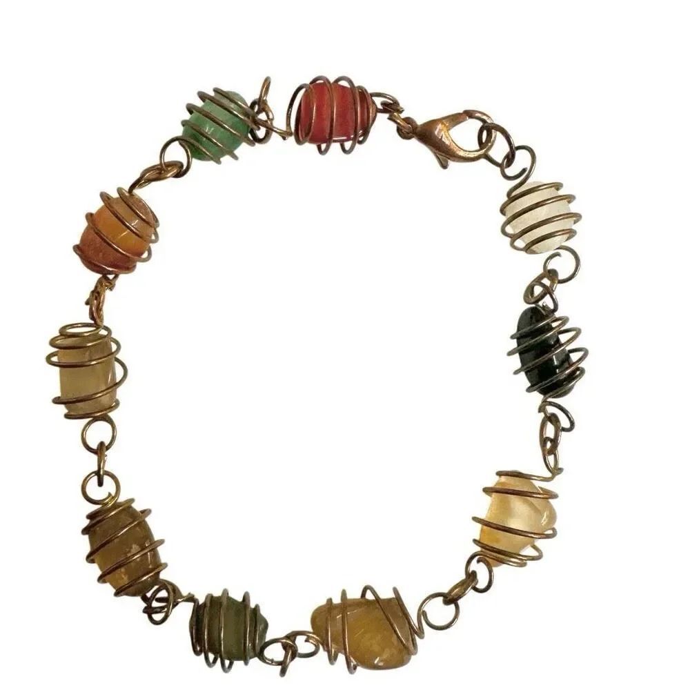 Gold tone natural stone bracelet